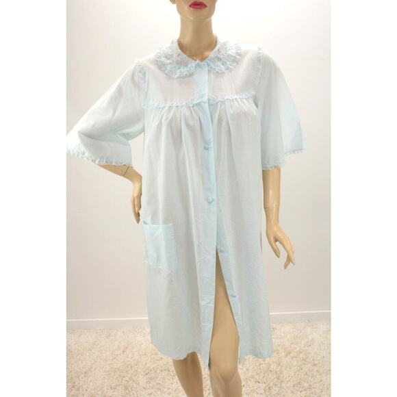 Sears Other - Vintage Sears House coat Robe Blue Cotton Blend Medium Button Front Girly Granny